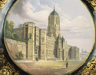Victorian Card Tray Decorated with a Scene of Christ Church, Oxford